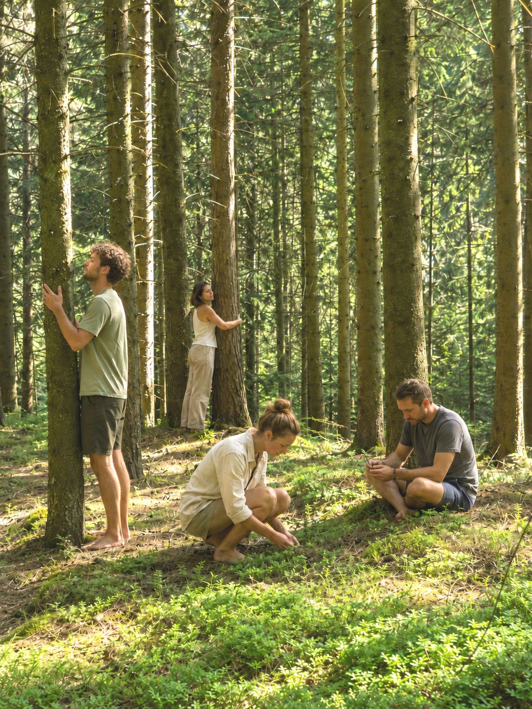 Waldbaden Wien vier Personen im Wald